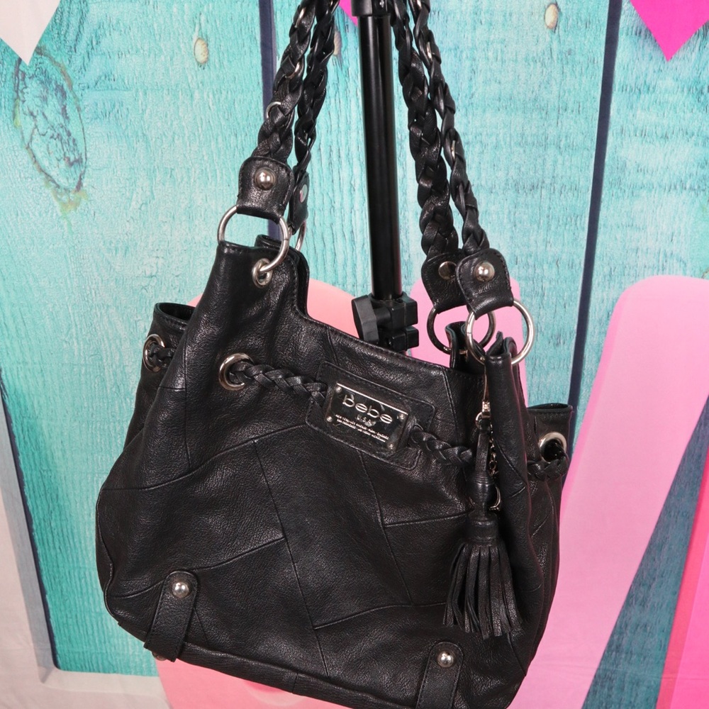 Black leather Bebe bag.